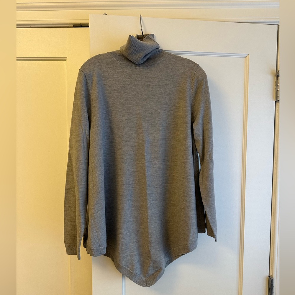 Lord & Taylor Fine Merino Turtleneck Swing Sweater in Grey